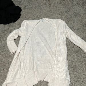 white fuzzy cardigan
